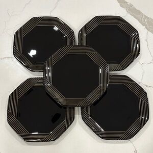 Arcoroc France Octagon Black With Gold Stripes Luncheon/Salad/Dessert Plates